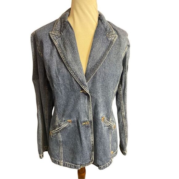 Vintage Liz Claiborne Lizwear Denim Blazer - 90s RARE Classic Jacket Size Large - Picture 4 of 12